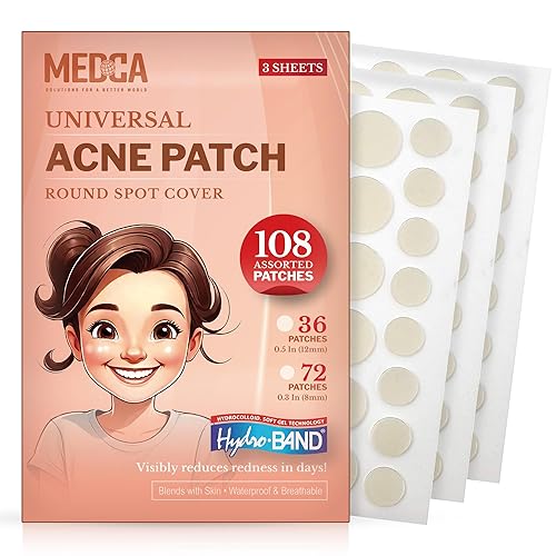 Acne Patches for Face - Hydrocolloid Bandages (108 Count) Pimple Patches for Face in 2 Universal Sizes, Acne Spot Treatment Care for Face & Skin Spot Beauty & Personal Care MEDca