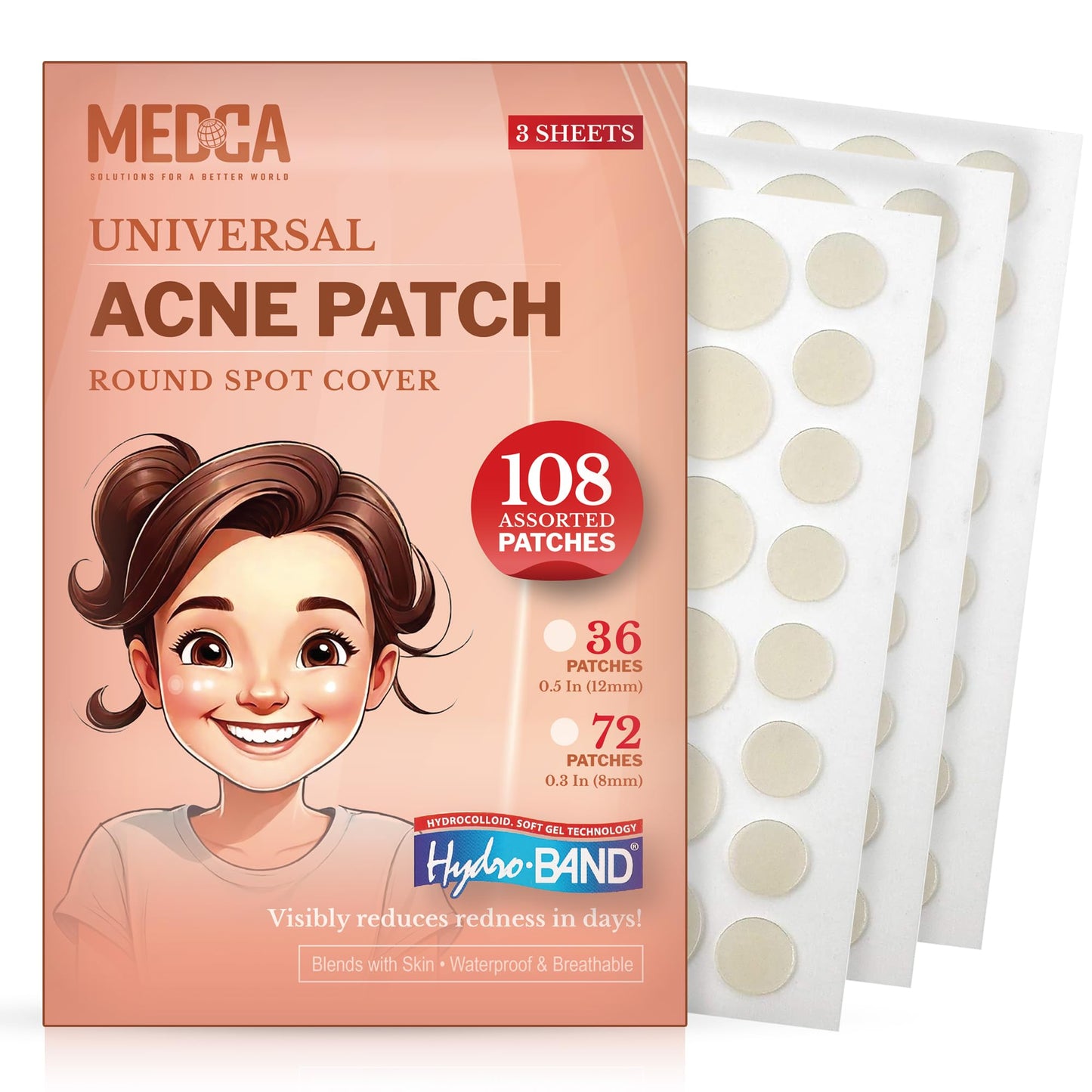 Acne Patches for Face - Hydrocolloid Bandages (108 Count) Pimple Patches for Face in 2 Universal Sizes, Acne Spot Treatment Care for Face & Skin Spot Beauty & Personal Care MEDca