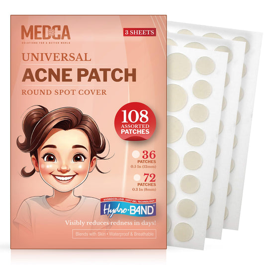 Acne Patches for Face - Hydrocolloid Bandages (108 Count) Pimple Patches for Face in 2 Universal Sizes, Acne Spot Treatment Care for Face & Skin Spot Beauty & Personal Care MEDca