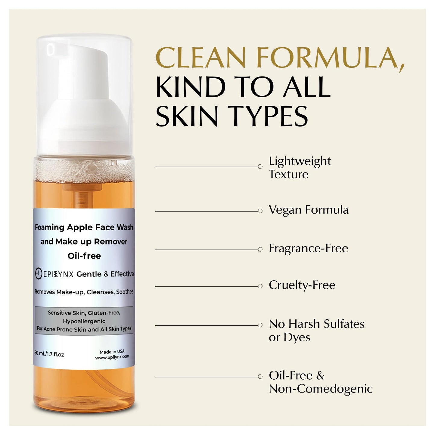Epilynx Vegan Foaming Facial Cleanser - Makeup Remover Face Wash for Acne Prone, Dry, and Sensitive Skin - Oil-Free, Clean, and Soft Face Cleanser Beauty & Personal Care EPILYNX