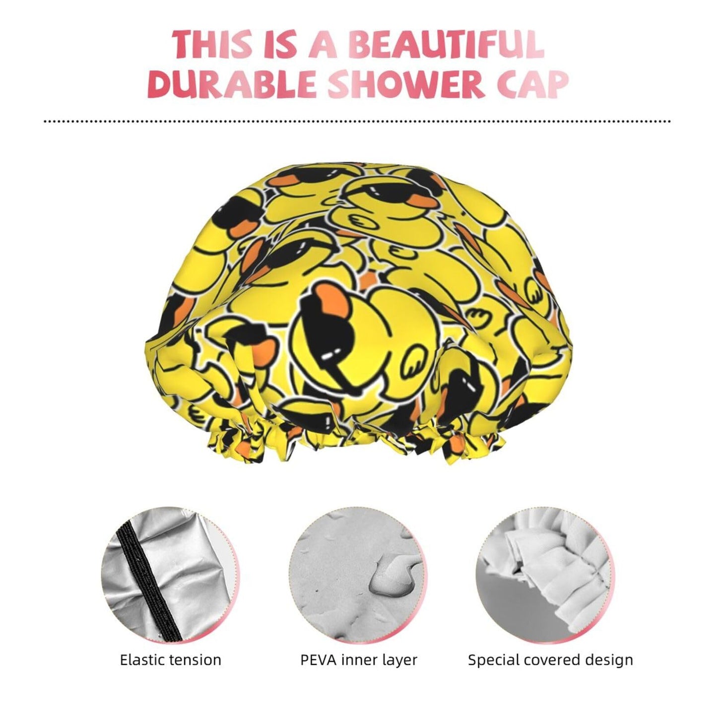 Cute Ducks Shower Cap For Women Reusable Waterproof Double Layers Bath Cap Hair Protection Elastic Ladies Spa Salon Shower Hat Beauty and Personal Care YUZEKABZ