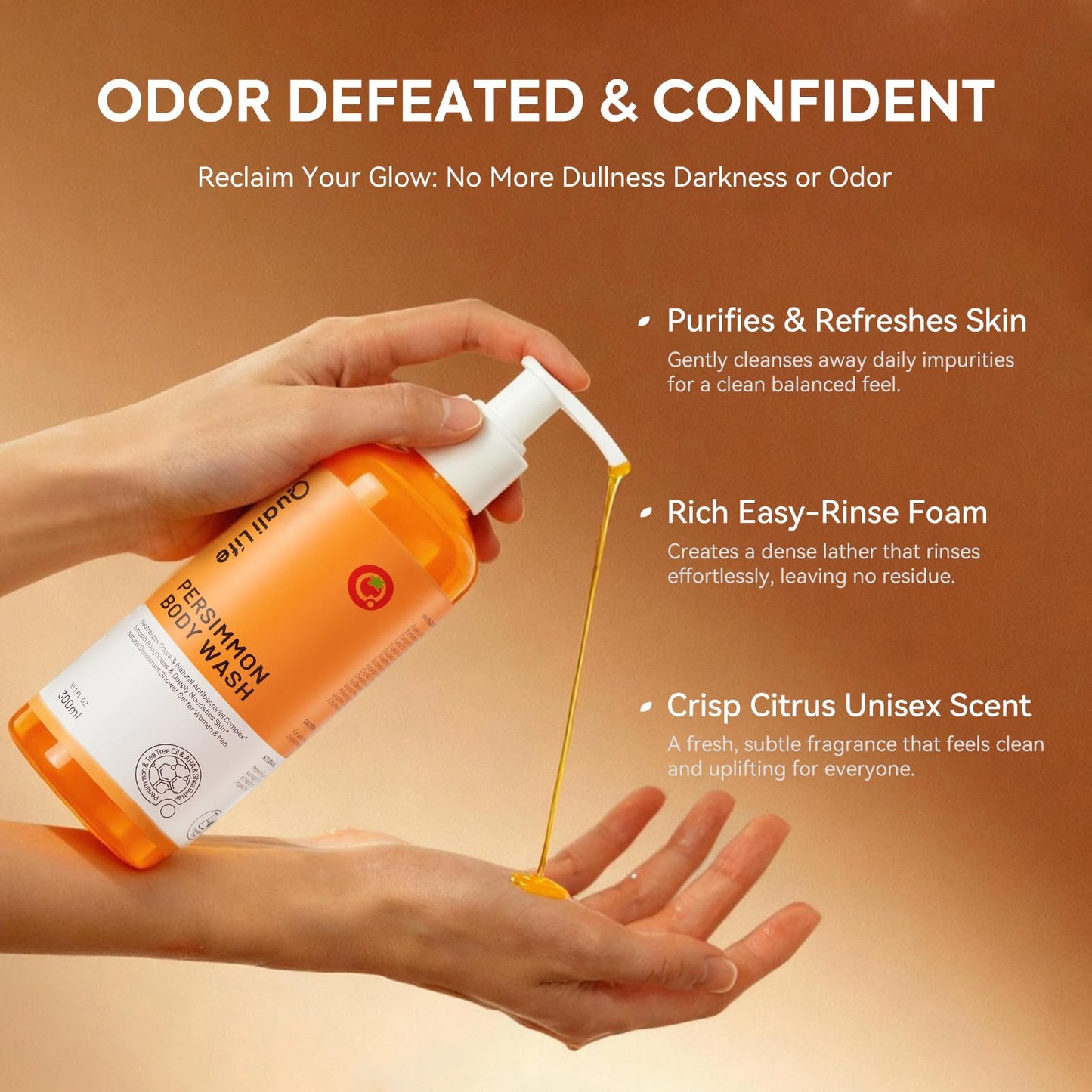 QualiLife Persimmon Body Wash for Old People Smell, Natural Deodorant Bar Soap for Strong Odor Smelly Feet Remove, Deep Cleansing Body Deodorizing Beauty and Personal Care QualiLife