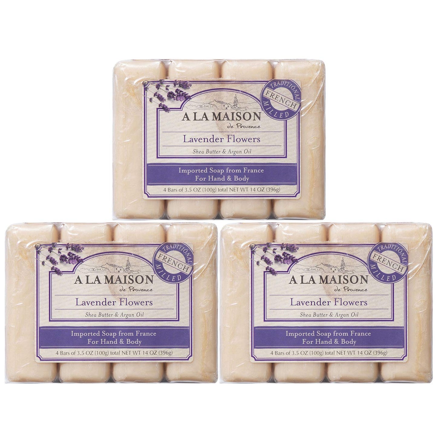 A LA MAISON - Lavender Aloe Bar Soap - Triple French Milled Natural Moisturizing Hand Soap Bar (4 Bars of Soap, 3.5 oz) Beauty & Personal Care A LA MAISON
