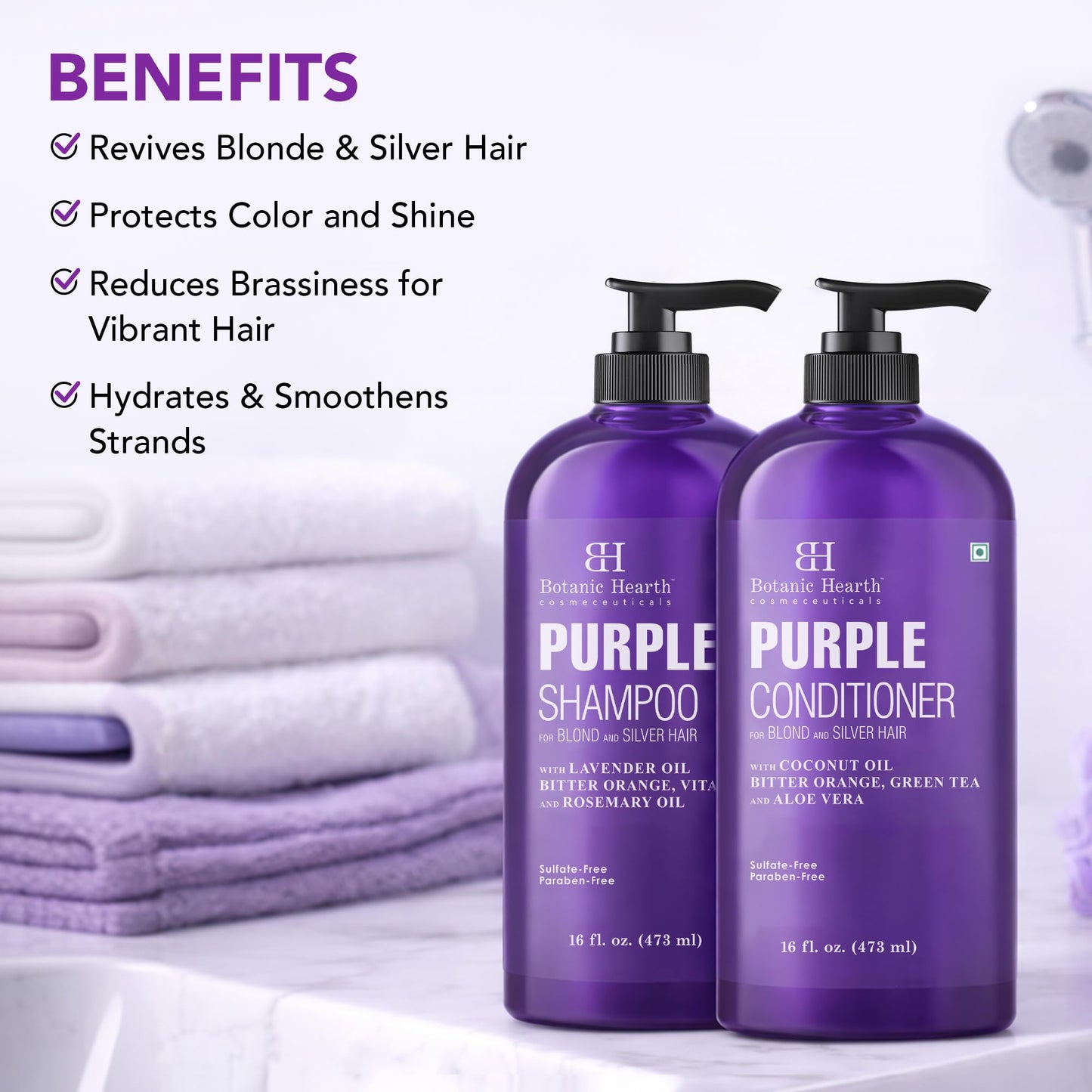 Botanic Hearth Purple Shampoo And Conditioner Set | For All Shades Of Blonde, Silver And Gray Hair | Enhances Highlights | Sulfate Free, Paraben Free Beauty and Personal Care Botanic Hearth