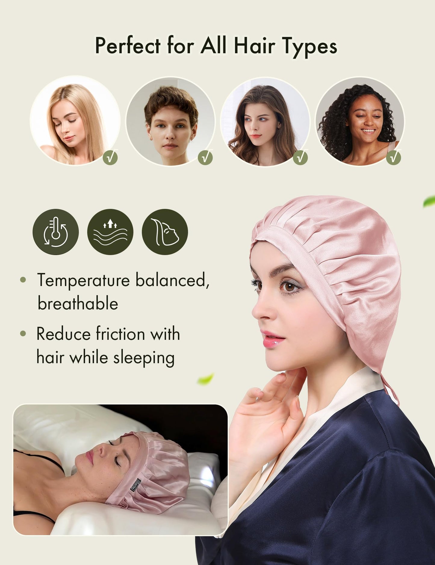 LilySilk 100% Mulberry Silk Bonnet, Silk Night Sleep Cap Adjustable Hair Wrap for Sleeping, Rosy Pink Beauty and Personal Care LilySilk
