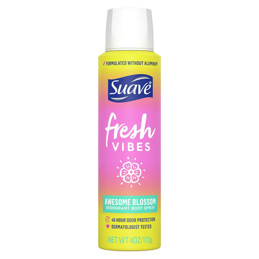 Suave Fresh Vibes Deodorant Body Spray, Aluminum Free 48 Hour Deodorant Protection, Awesome Blossom Dermatologist Tested, Body Spray Deodorant 4 oz Beauty and Personal Care Suave