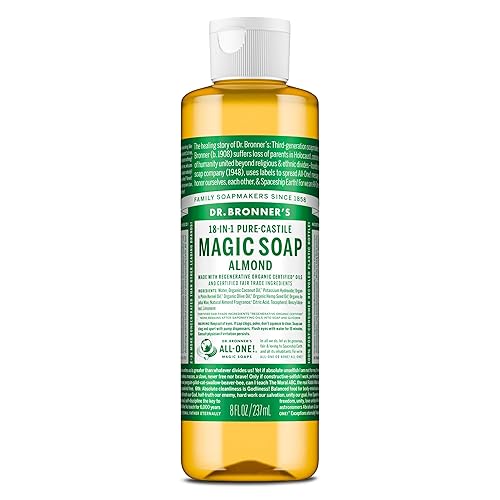 Dr. Bronner's Pure-Castile Magic Soap Liquid (Almond, 8 Ounce) - Made with Regenerative Organic Certified Oils, 18-in-1 Uses: Face, Body, Hair Beauty & Personal Care Dr. Bronner's