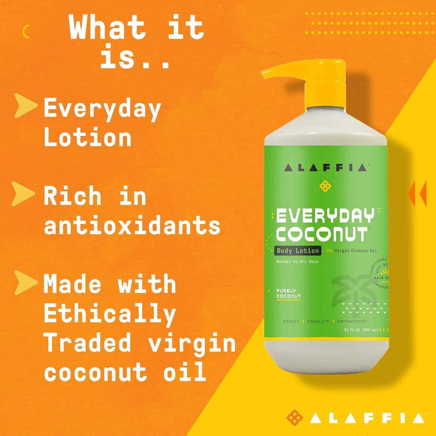 Alaffia EveryDay Coconut Hydrating Body Lotion, Normal to Dry Skin, Moisturizing Support for Soft & Supple Skin, Purely Coconut, 32 Fl Oz Beauty & Personal Care Alaffia