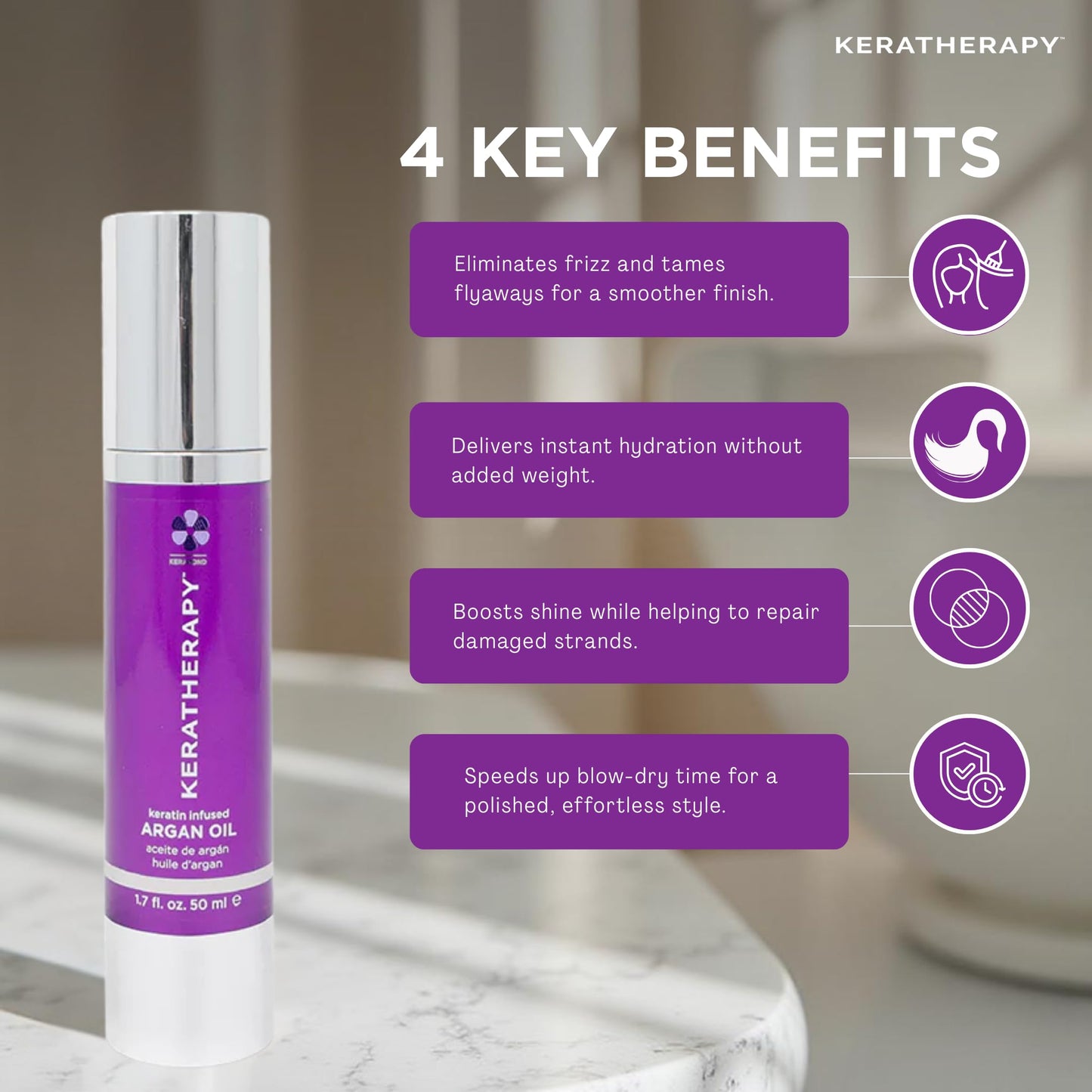 KERATHERAPY Keratin Infused Argan Oil, 1.7 fl. oz., 50 ml - Repairing Hair Care for Dry Damaged Hair, Frizz, Flyaways & Easy Styling - Kerabond Beauty & Personal Care KERATHERAPY