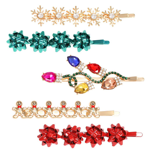 5PCS Christmas Hair Clips for Women Xmas Gift Bow Hair Clip Holiday Snowflake Snowman Hairpins Festive Hair Barrettes Costume Hair Accessory Gifts Beauty & Personal Care ANGLESJELL