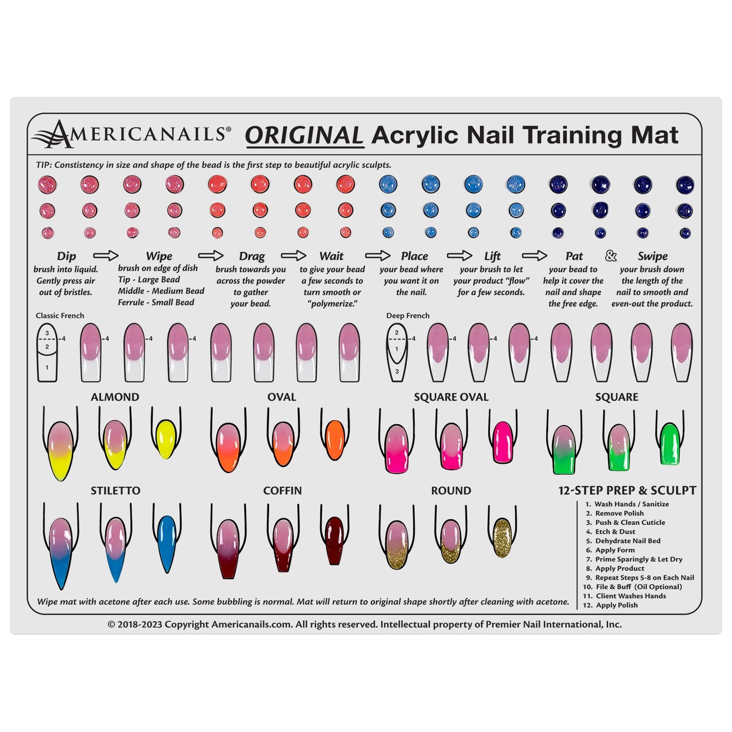 Americanails Acrylic Nail Training Mat - Silicone Trainer Sheet for Application Practice, Flexible Roll Up Pad Template for Acrylic Fingernails, Learn Beauty & Personal Care AMERICANAILS .COM