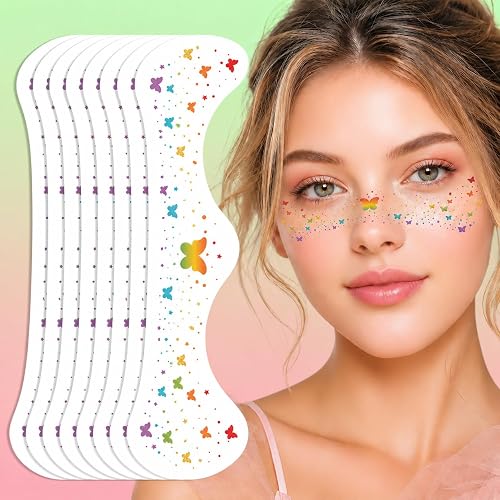 Artlunar 8Pcs LGBTQ Pride Face Freckles Tattoos, Rainbow Butterfly Temporary Tattoos with Silver Glitter Powder, Waterproof Face Sparkles for Pride Beauty & Personal Care Artlunar