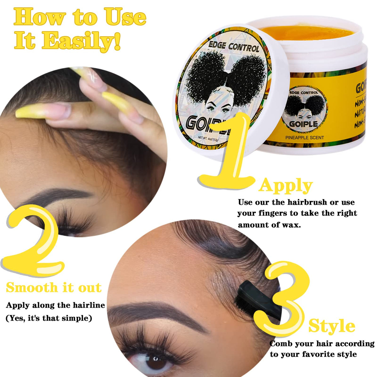 Edge Control Wax for Women Strong Hold Non-greasy, 4 OZ Edge Wax Styling Gel for Black Women Hair No Flaking, White Residue, Shine and Smooth, Long Beauty & Personal Care Goiple