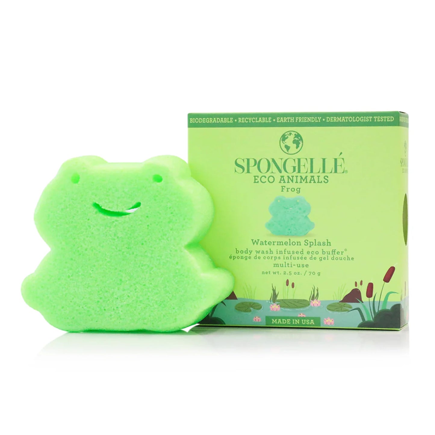 Spongelle Frog Eco Collection Animals Kids Buffer Body Scrubber - Bath & Shower Loofah for Kids - Biodegradable, Cruelty-Free, Vegan Beauty and Personal Care SPONGELLÉ