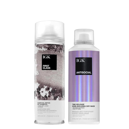 IGK Antisocial Dry Hair Mask + First Class Dry Shampoo Set | Bond Building + Volume + Shine for All Hair Types | 5.0 oz + 6.3 oz Beauty & Personal Care IGK