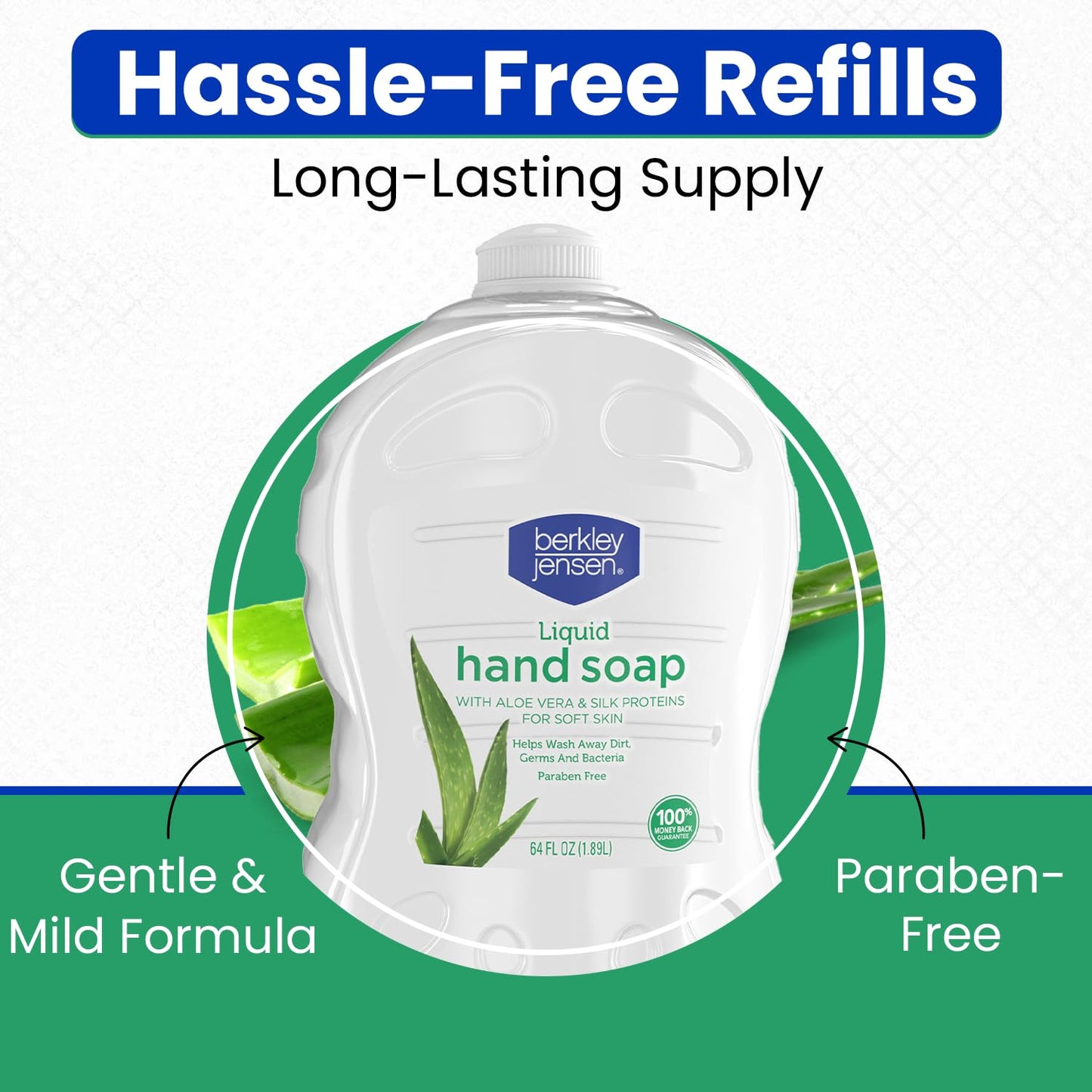 Berkley Jensen Liquid Hand Soap Refills with Aloe Vera - 64 oz Bottle (Pack of 2) - Hypoallergenic Scented Hand Wash with Silk Protein for Soft Hands Beauty & Personal Care berkley jensen