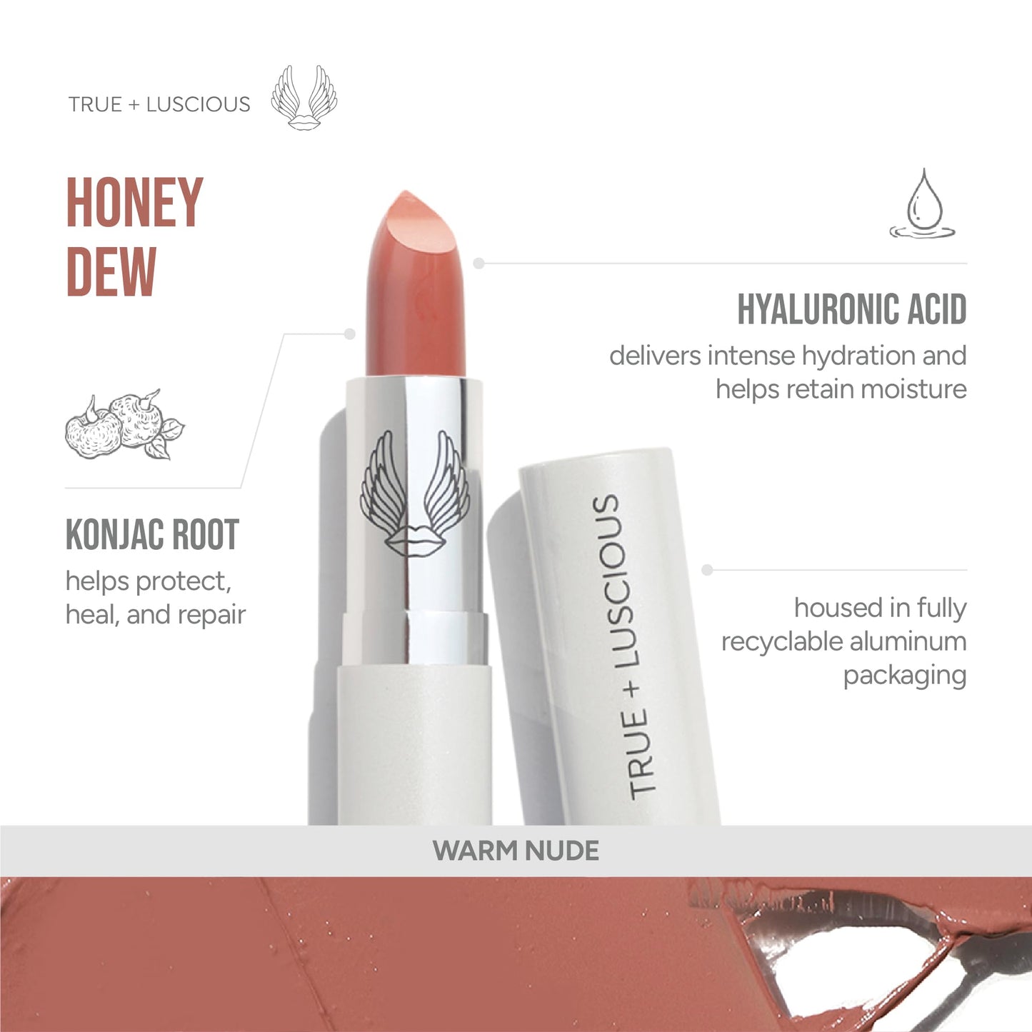True + Luscious Super Moisture Lipstick | Satin Cream Lip Color for Lasting Hydration | Hyaluronic Acid Konjac Root Powder | Vegan Cruelty-Free Beauty & Personal Care True + Luscious