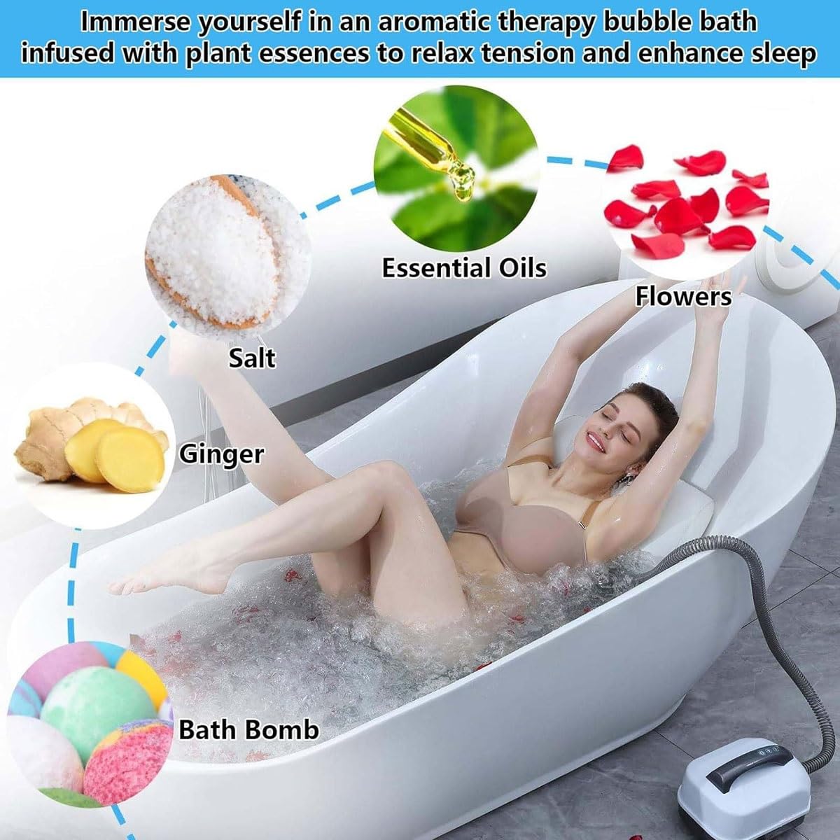 GHRERTX Inflatable Bathtub Bubble Massage Mat,Portable Adult Spa Bathtub with All-in-one Wavemaker and Air Pump,Adjustable Bubble Settings,Folding Beauty and Personal Care GHRERTX