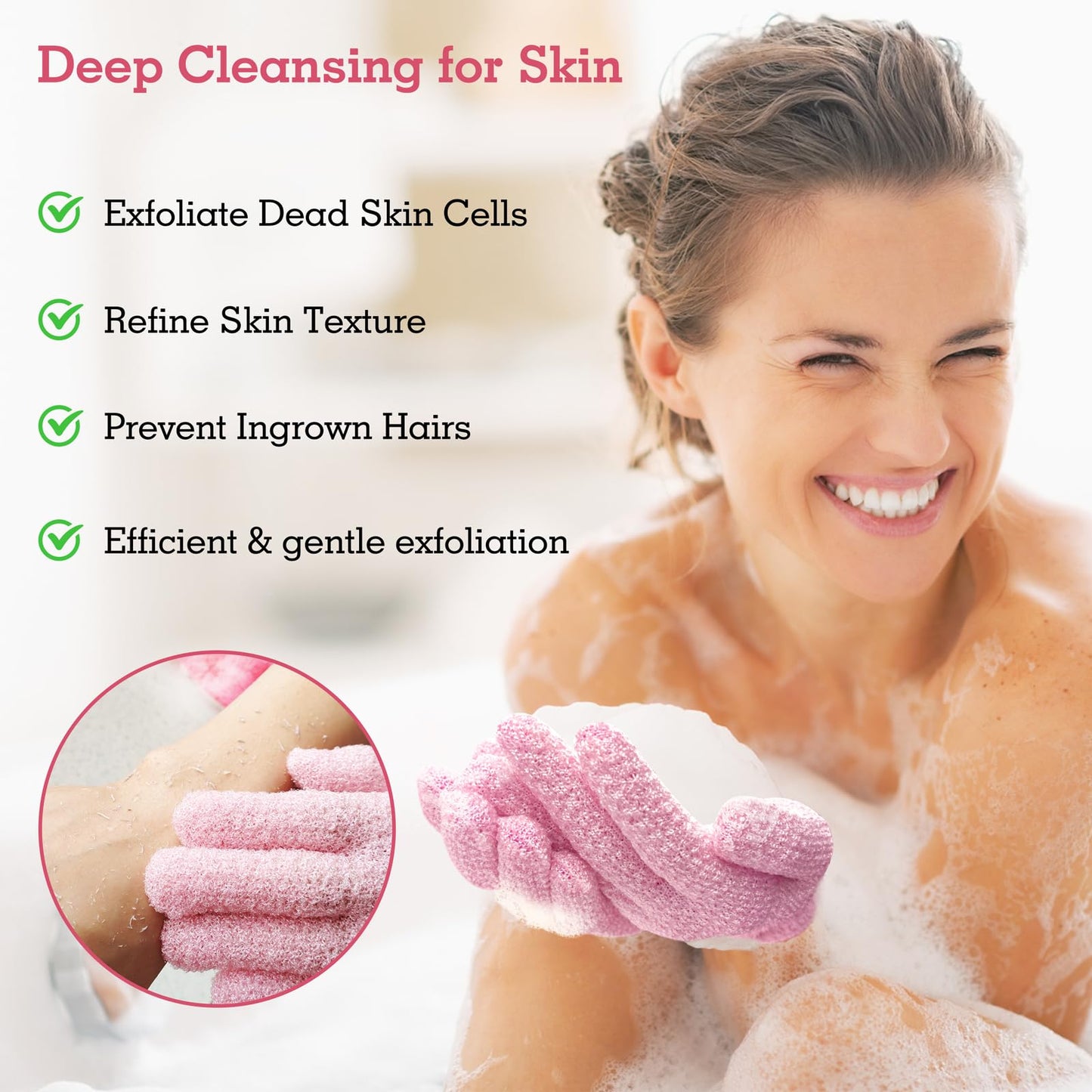 Evridwear Exfoliating Glove Shower Gloves Exfoliate Dead Skin for Dry Sensitive Skin No Irritation with Hanging Loop (Pink Moderate Exfoliation) Beauty & Personal Care Evridwear