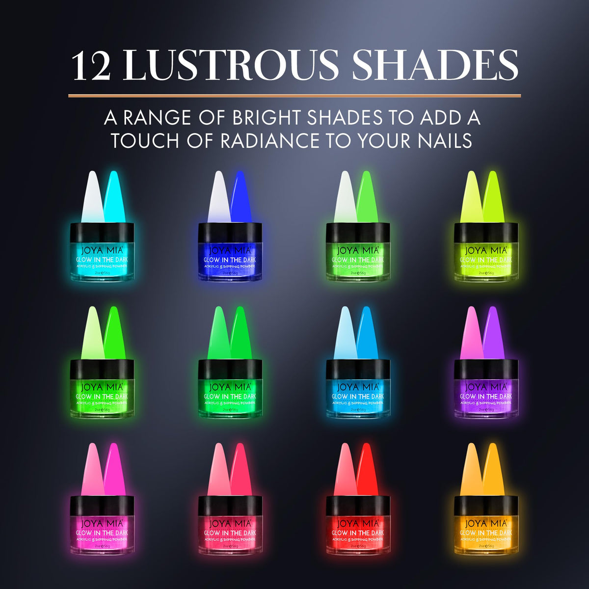 Glow-in-the-Dark Acrylic & Dipping Powder - Premium Nail Powder for Flawless Enhancements, Available in 12 Colors, 2 oz (DPGW-2) - Joya Mia