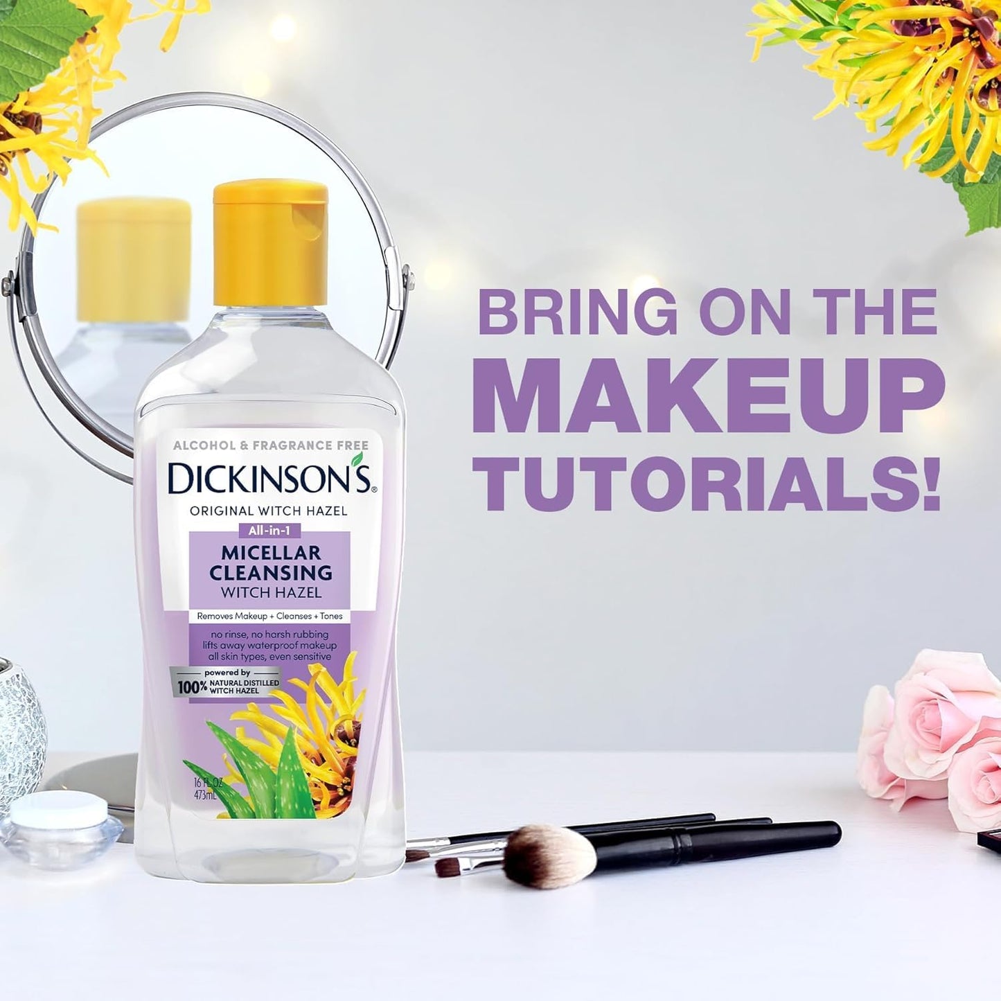 Dickinson's Micellar Cleansing Witch Hazel, An All-in-1 Makeup Remover, Pore Refiner, Skin Cleanser and Toner; Alcohol Free with Aloe, for Sensitive Beauty and Personal Care Dickinson's