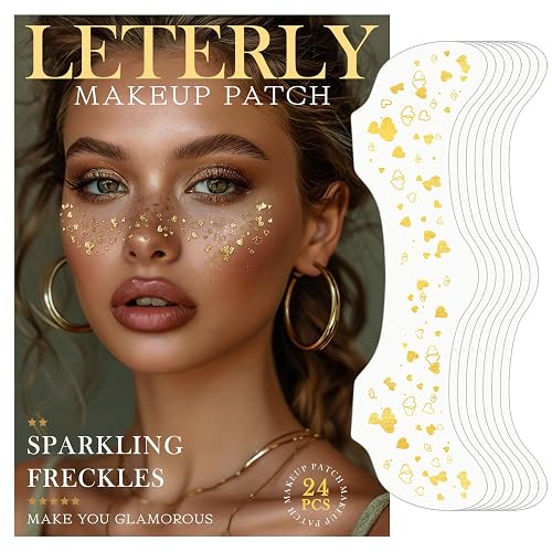 Leterly 24 Pcs Glitter Freckles Face Tattoo,Gold Face Glitter Makeup Patches Cute Sparkle Freckles Patches Waterproof Makeup Speckles for Face Beauty & Personal Care Leterly