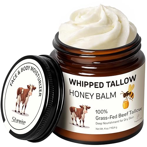Starwise Beef Tallow for Skin, 100% Grass-Fed Whipped Beef Tallow and Honey Balm, Moisturizer for Face & Body, Natural Formula with Organic Jojoba Beauty & Personal Care Starwise