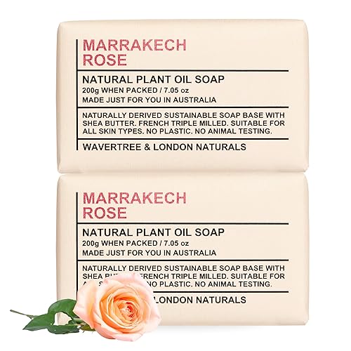 Wavertree & London Marakech Rose Scented Natural Soap Bars (2 Bars), 7oz Moisturizing French Triple Milled Soap enriched with shea butter - Plant Oil Beauty & Personal Care Wavertree & London
