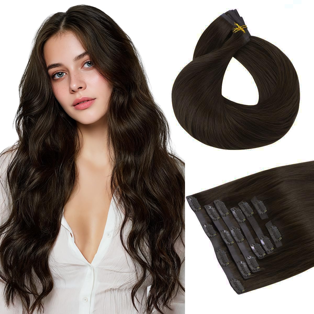 HOTBANANA Seamless Clip in Hair Extensions, 24 Inch 140g 7pcs Light Dark Brown Invisible PU Skin Weft Straight Remy Human Hair Extensions Beauty and Personal Care hotbanana Default Title