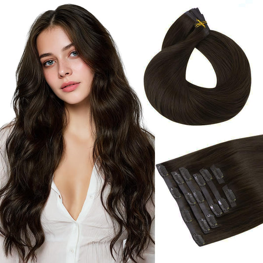 HOTBANANA Seamless Clip in Hair Extensions, 24 Inch 140g 7pcs Light Dark Brown Invisible PU Skin Weft Straight Remy Human Hair Extensions Beauty and Personal Care hotbanana Default Title