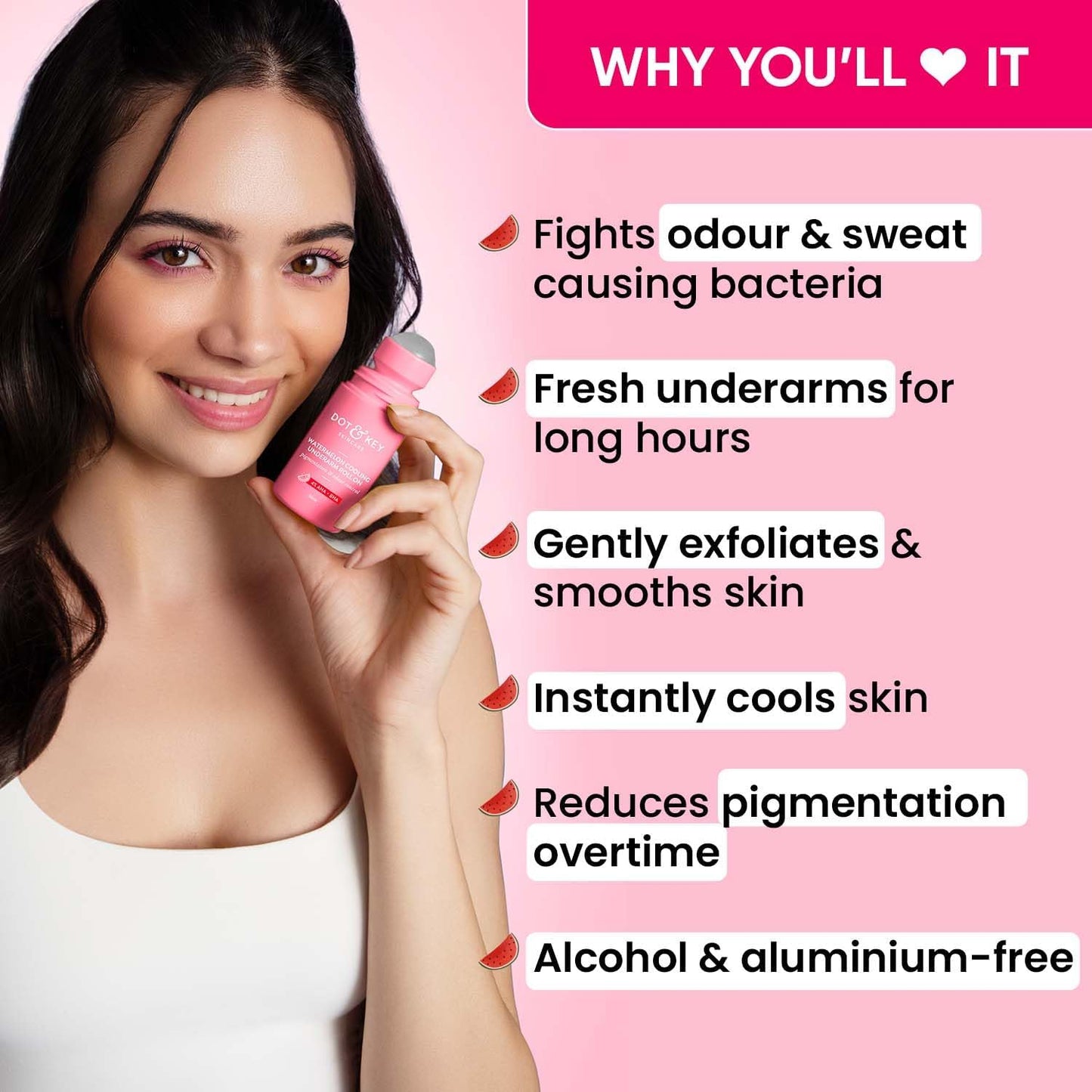Dot&Key's Watermelon Cooling Underarm Roll On with AHA BHA for Odor Control, Fresh Aqua Fragrance, Sweat Control, Exfoliating Formula for Men, Women Beauty and Personal Care FOUNTINA