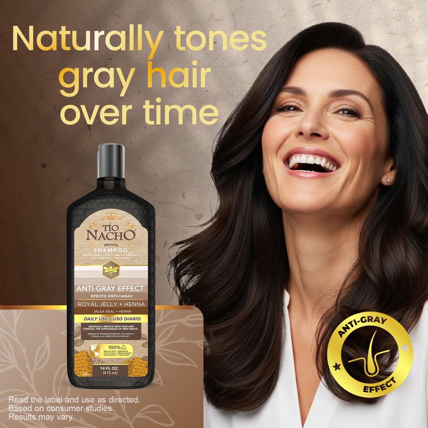 Tio Nacho Anti-Gray Effect Shampoo with Henna and Royal Jelly, Hair Toner Shampoo for Women and Men, Natural Henna Hair Color Shampoo for Gray Beauty & Personal Care Tio Nacho