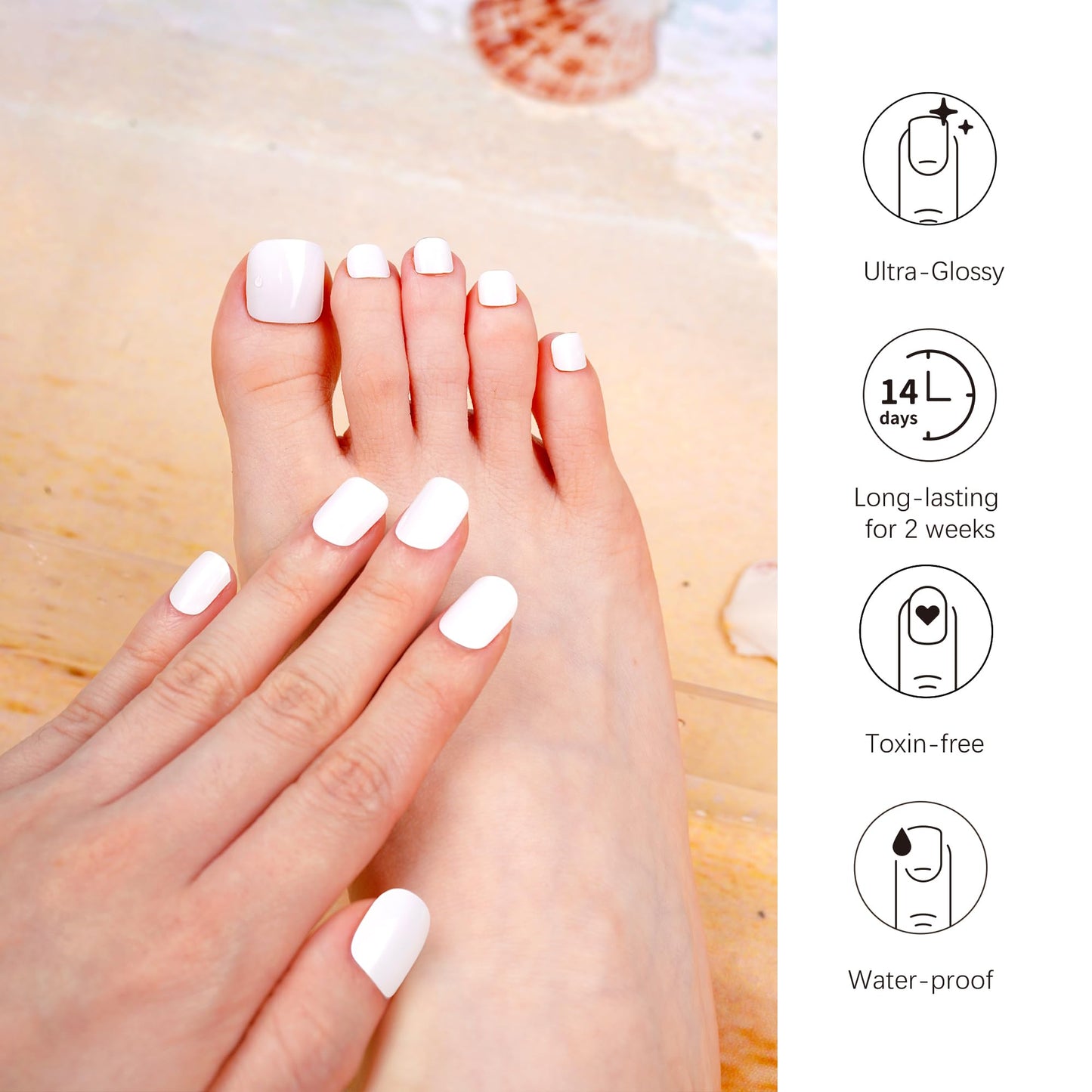 DANNI & TONI Semi Cured Gel Toenail Strips White (White Topaz) Gel Toenail Stickers Glazed Pedi Strips 37 Stickers Beauty & Personal Care DANNI & TONI