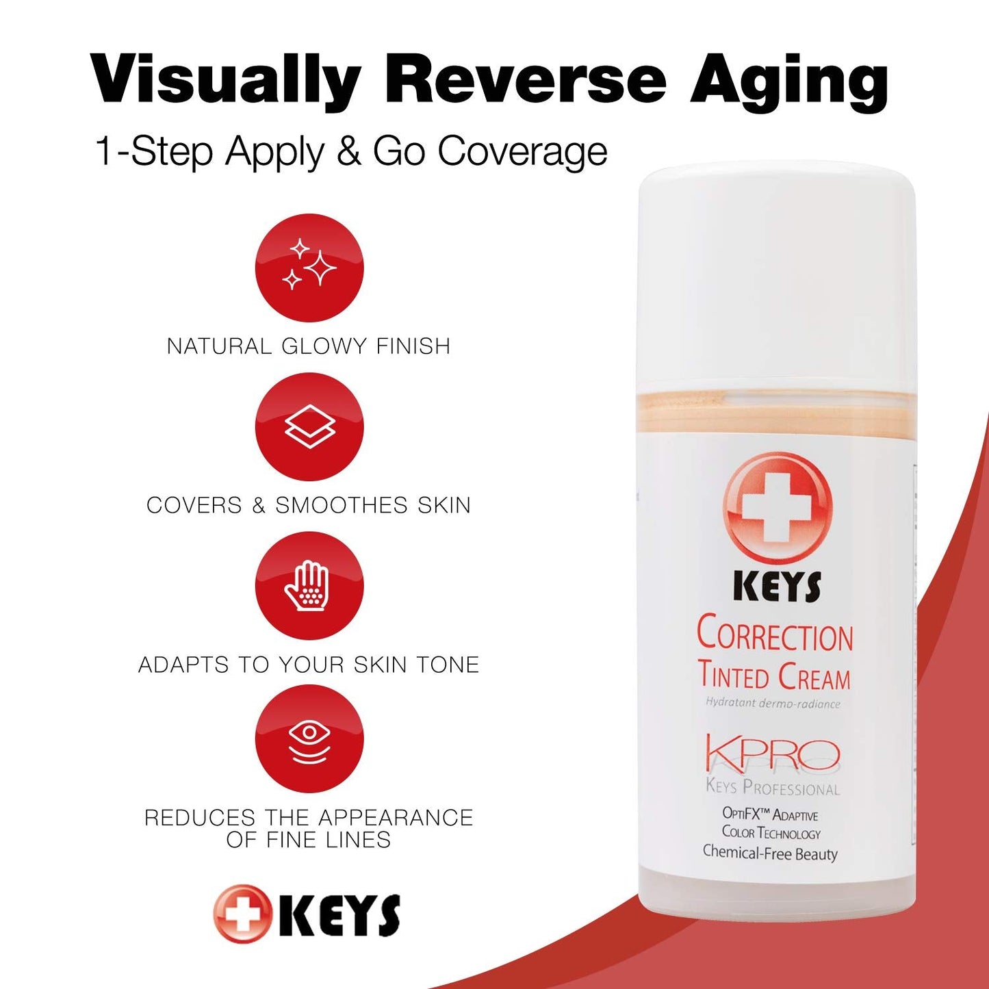 Keys Care KPRO Hydrating Tinted Correction Cream with OptiFX Adaptive Color Technology | Moisturize, Smooth, and Fill Fine Lines| 100% All-Natural Beauty & Personal Care Keys