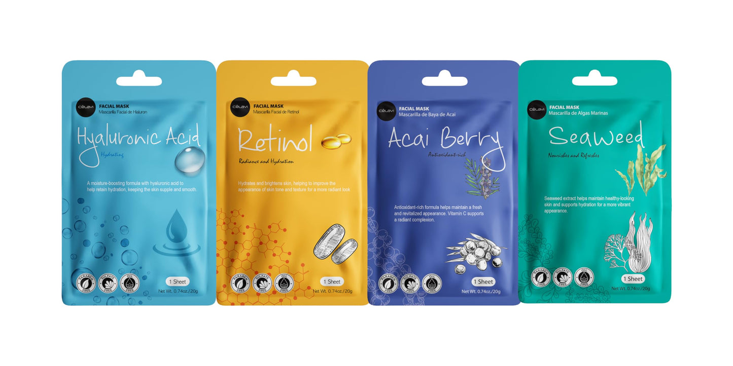 celavi Face Mask Set Korean Beauty Essence Facial Paper Sheet Mask Korea Skin Care Moisturizing 2 Packs of each 12 New flavors K-Beauty Skincare 24 Beauty & Personal Care Celavi Cosmetics