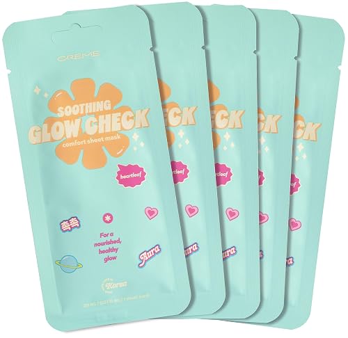 The Creme Shop Glow Check Comfort Sheet Mask 5 Pack, Facial Sheet Mask, Korean Skin Care, Hydrating, Brightening, Heartleaf Soothing Glow for Glass Beauty & Personal Care The Crème Shop