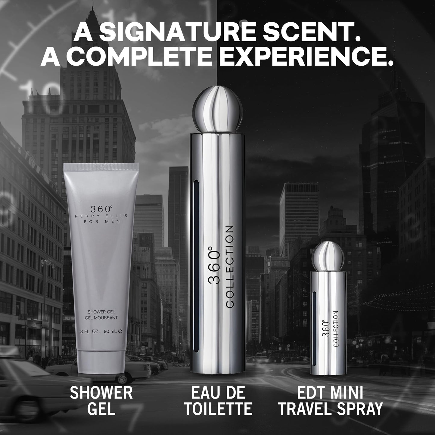 Perry Ellis 360° Collection for Men Gift Set - 3.4 fl oz Eau de Toilette, 3 oz Shower Gel, .25 fl oz EDT mini travel spray Beauty & Personal Care Perry Ellis