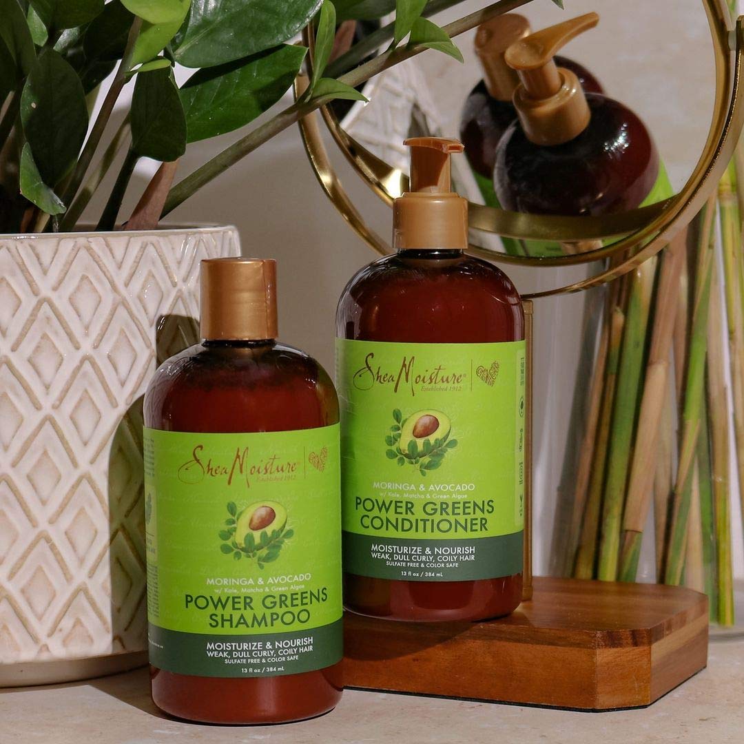 SheaMoisture Power Greens Curly Hair Shampoo and Conditioner Dry Hair Moringa Avocado to moisturize, 13 Fl Oz (Pack of 2) Beauty & Personal Care Shea Moisture