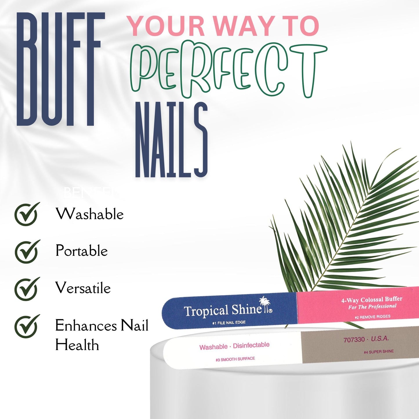 Tropical Shine Colossal 4-Way Blue-Pink Buffer - Professional Nail File & Buffer for Shaping, Smoothing, and Polishing Nails - Compact and Portable Beauty & Personal Care Tropical Shine