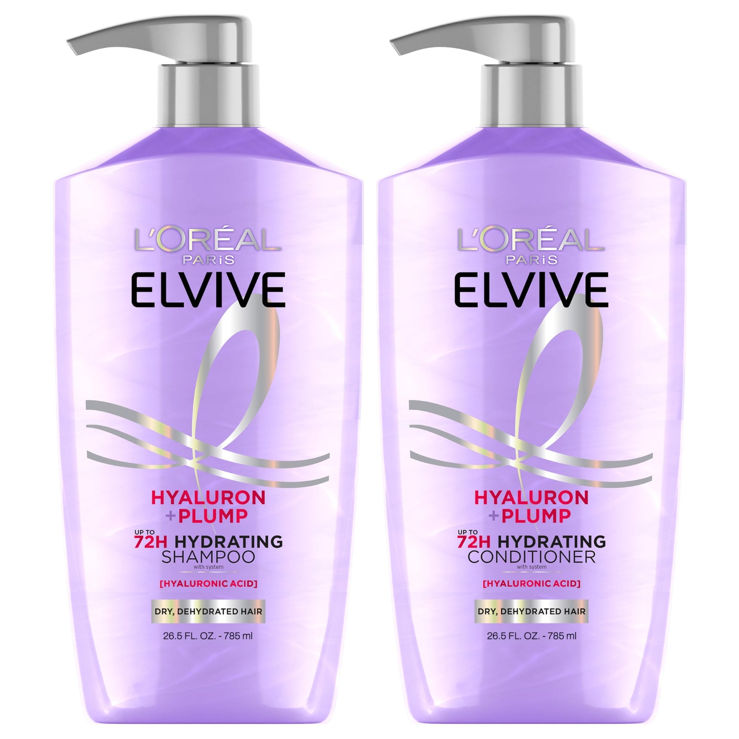 L'Oreal Paris Elvive Hyaluron Plump Shampoo and Conditioner Set for Dehydrated, Dry Hair with Hyaluronic Acid Care Complex, 1 Kit (2 Products) Beauty & Personal Care L'Oreal Paris