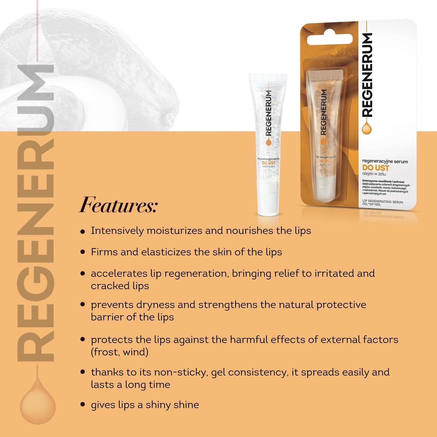 Regenerum - Regenerative Lip Serum Gel Oil - Intensive Hydration and Nourishment for Dry, Chapped Skin, 4 Precious Oils Blend - 8ml Beauty and Personal Care Regenerum