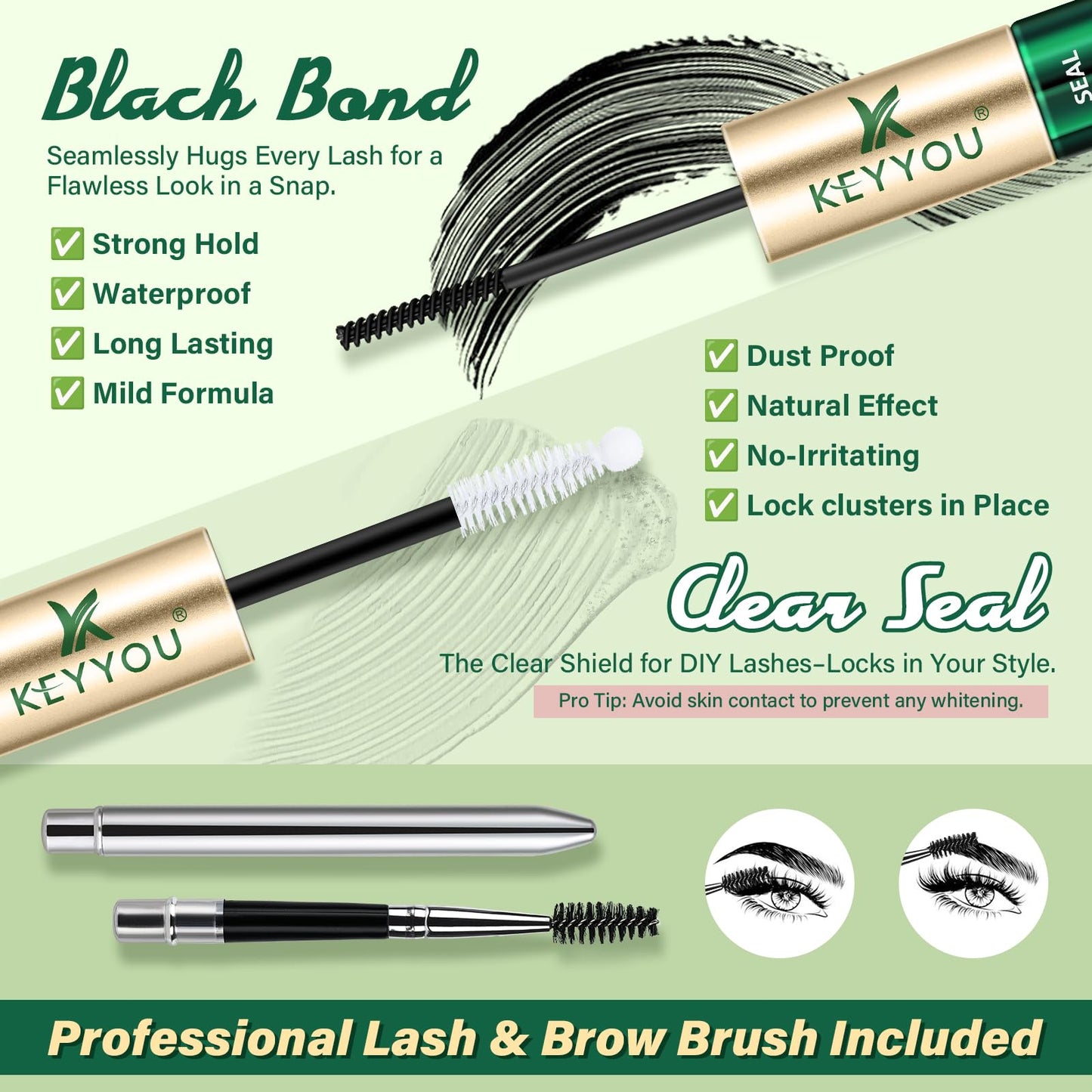 KEYYOU Lash Bond and Seal Cluster Lash Glue for Lash Clusters Strong Gentle Comfortable Bond and Seal Waterproof Mascara Wand Individual Lash Glue Beauty and Personal Care KEYYOU