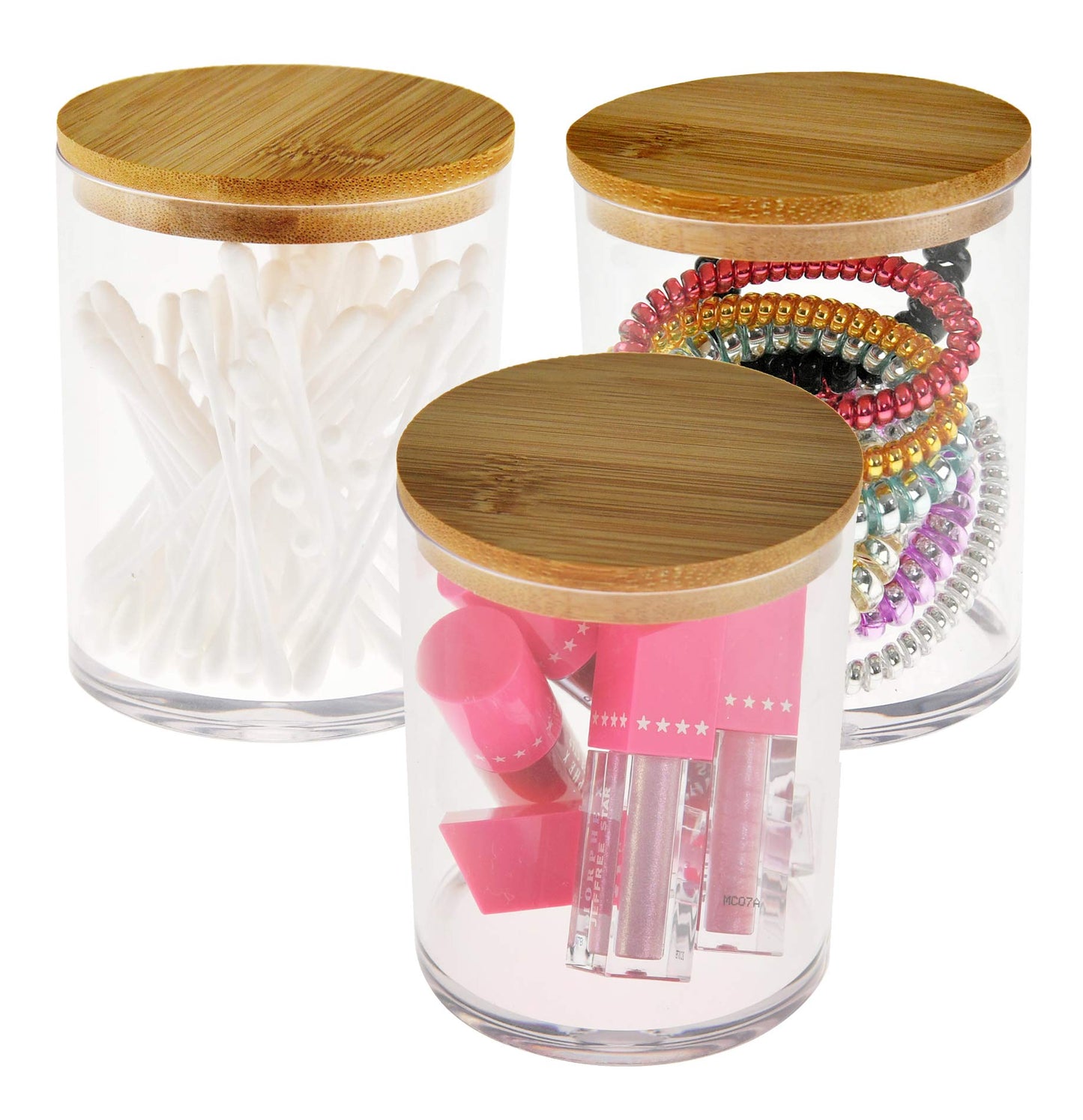 ARAD 3 Pcs Cotton Ball, Swab, Q-tip Storage, Clear Acrylic Jar Container with Bamboo Lid, Easy Organization on Bathroom Counters, Under Sink Placement Beauty & Personal Care ARAD