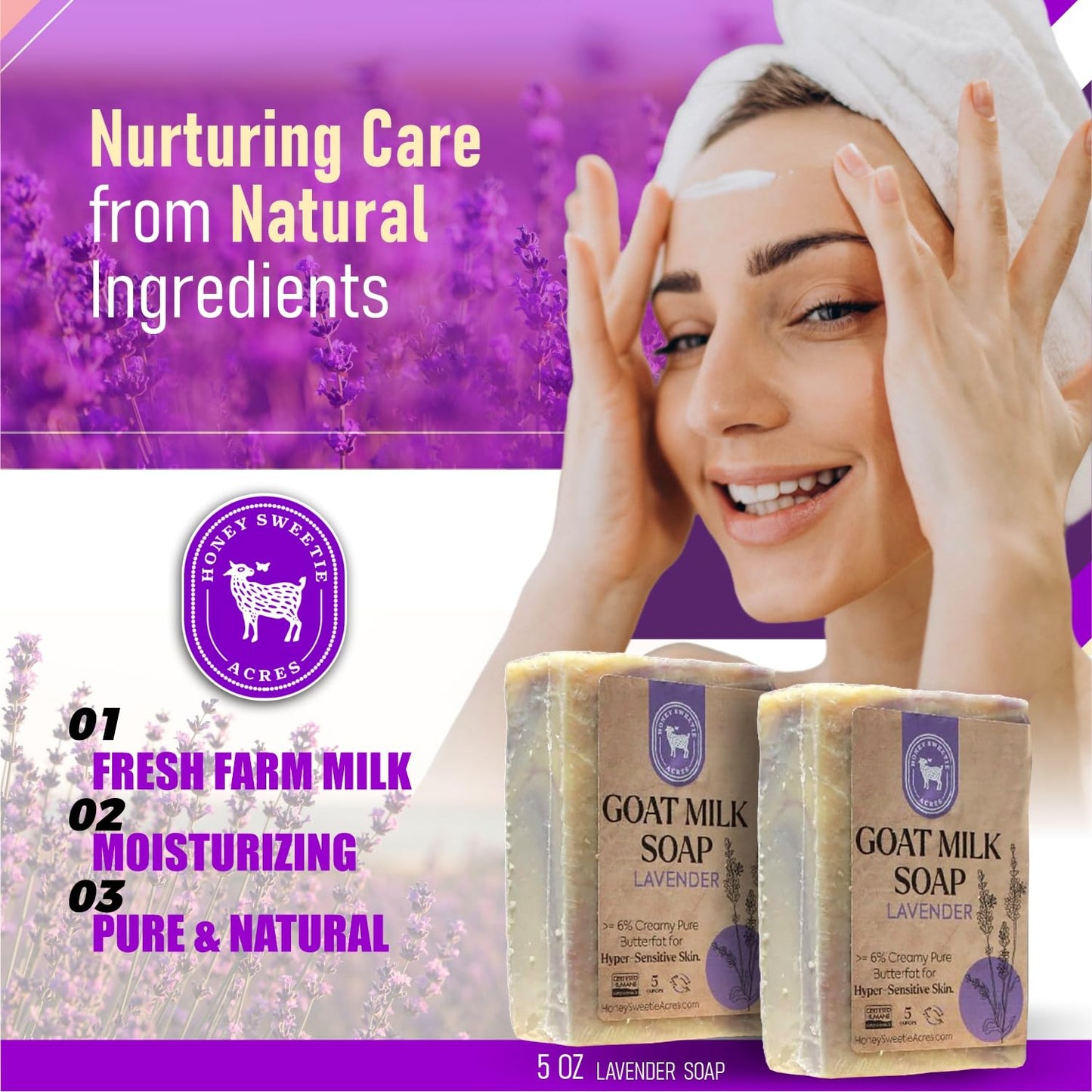 Honey Sweetie Acres 2-Pack Lavender Goat Milk Soap - Handmade 5 oz Bar, Made with Natural Ingredients, Moisturizing & Gentle, Made in the USA Beauty & Personal Care Honey Sweetie Acres