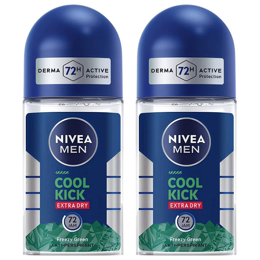 Nivea Men Roll On Deodorant Cool Kick Extra Dry Freezy Green 50mL Long-Lasting Freshness Protection Quick Drying Formula Gentle on Skin for Men, Pack Beauty and Personal Care NIVEA