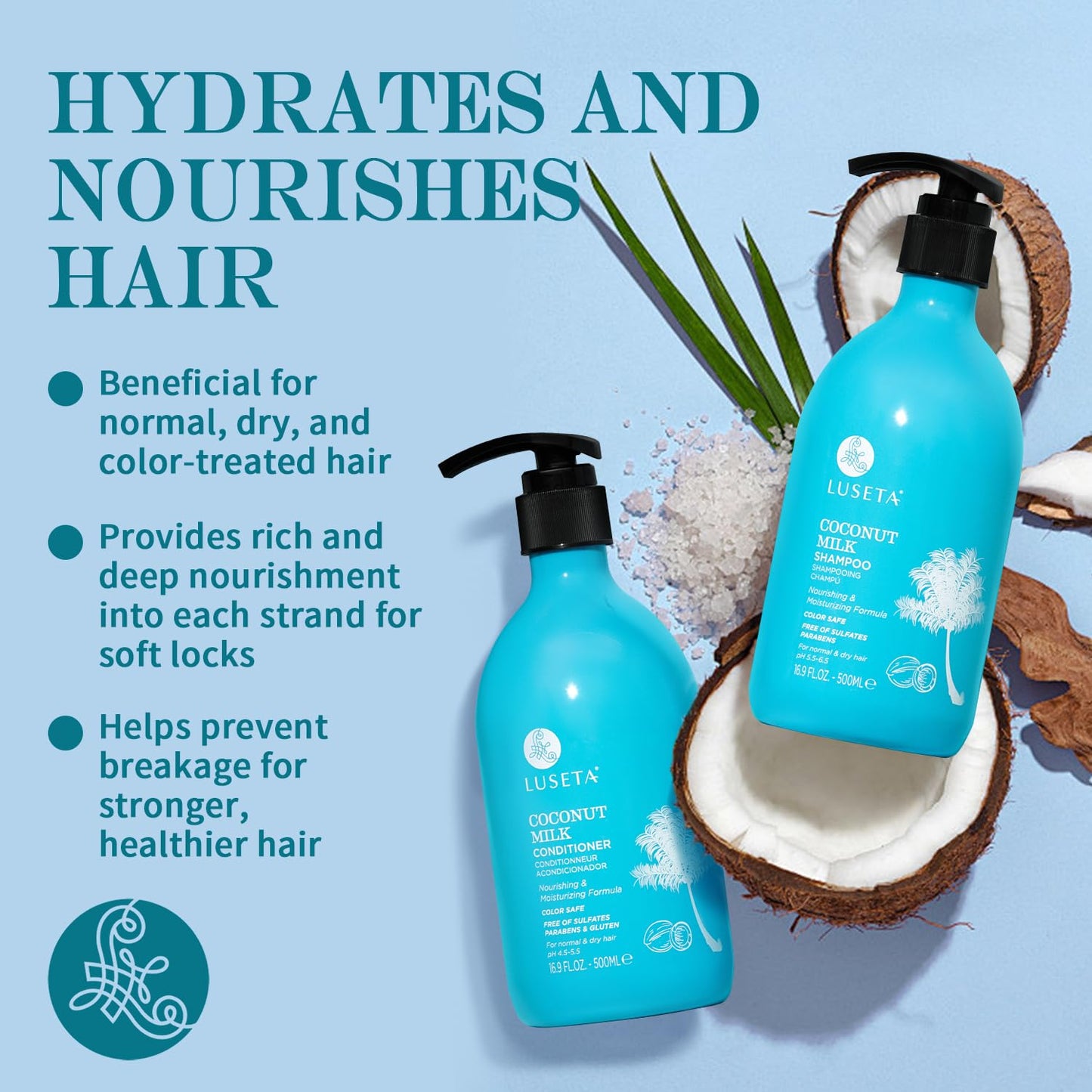 Luseta Coconut Oil Shampoo and Conditioner Set - with Argan, Avocado & Almond Oil - Moisturizing, Frizz Control & Split End Repair Sulfate Free, Color Beauty & Personal Care L LUSETA