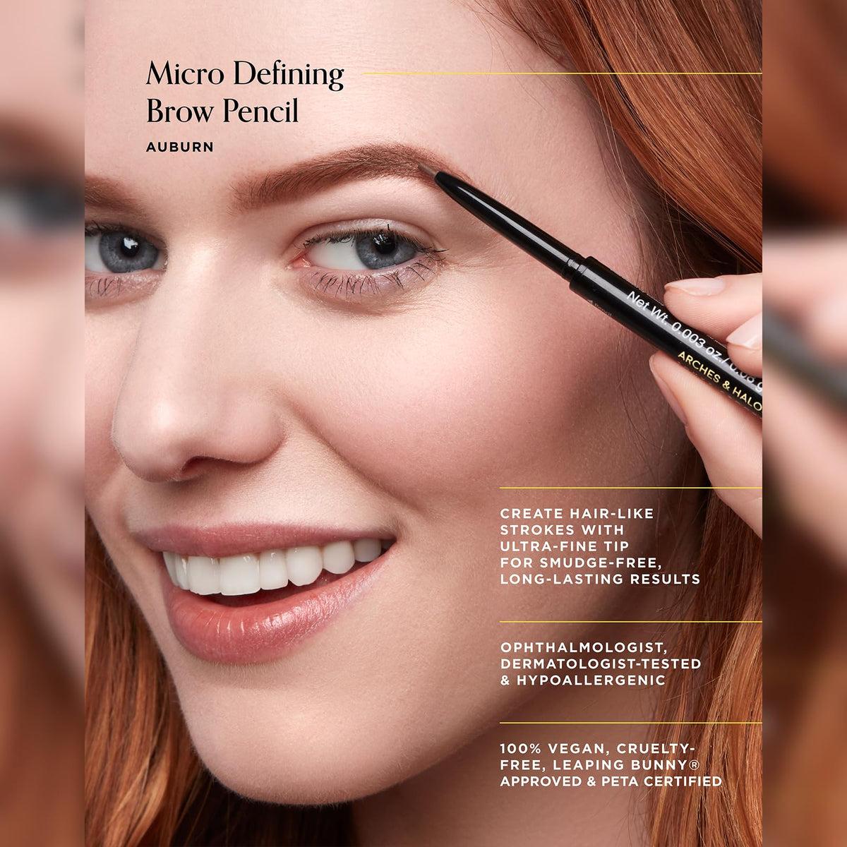 Arches & Halos Micro Defining Brow Pencil - Fuller and More Defined Brows - Long-Lasting, Smudge Proof, Rich Color - Dual Ended Pencil with Brush -