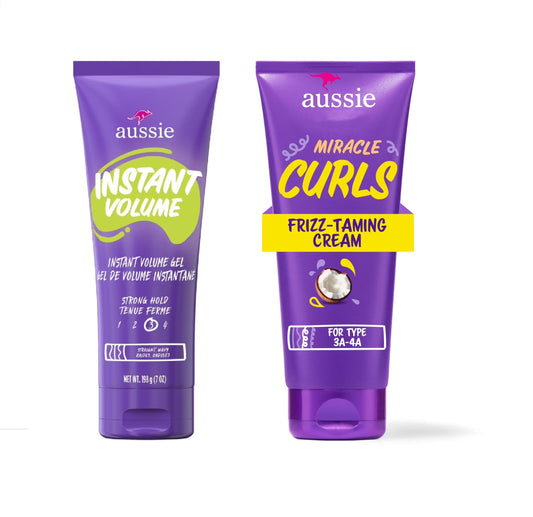 Aussie Hair Styling Variety Pack - Instant Volume Gel & Miracle Curls Cream, with Wavy & Curly Hair, Sulfate-Free, (2 Pack) Beauty & Personal Care Aussie