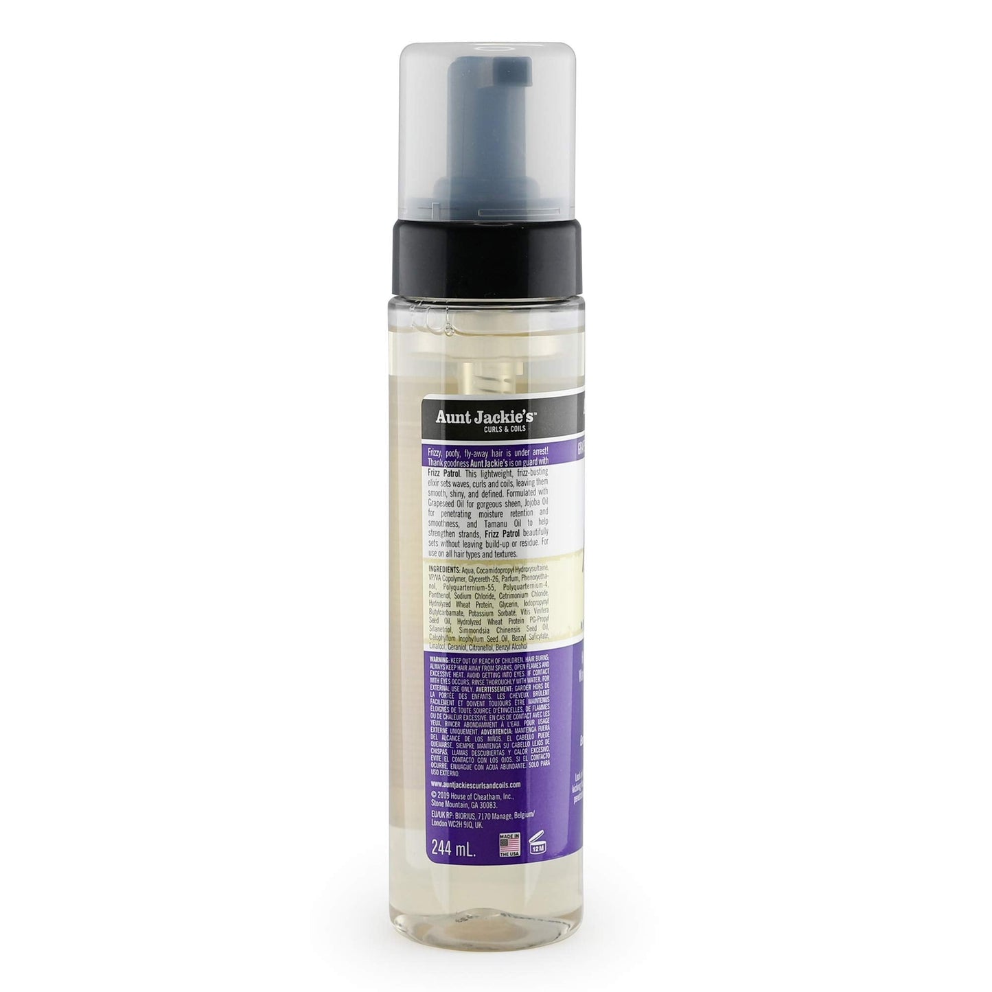Aunt Jackie's Grapeseed Style and Shine Recipes Frizz Patrol Anti-Poof Setting Hair Mousse, Sets Curly Hair Styles in Place,Purple Fl.Oz 8.5 Ounce Beauty & Personal Care Aunt Jackie's