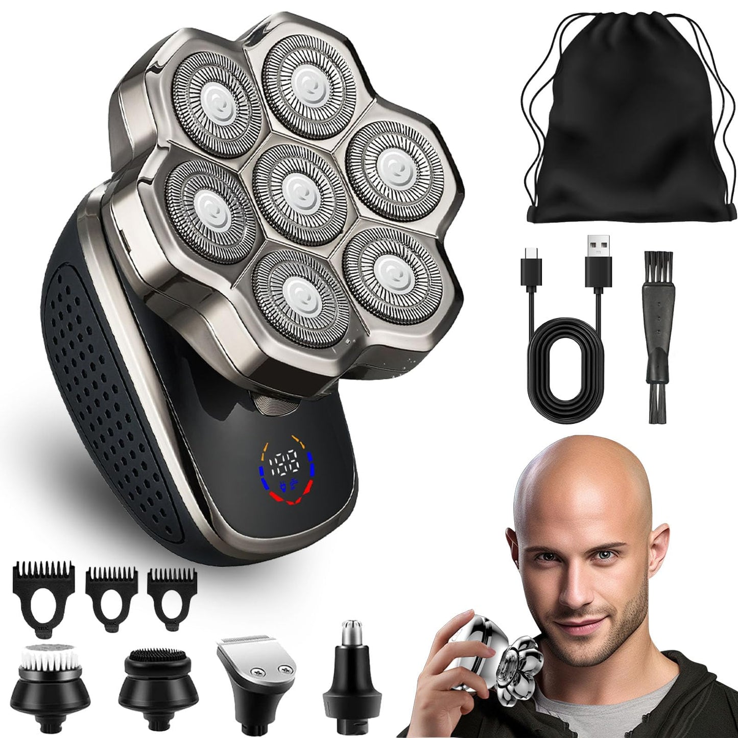 9.0 Ultra Shaver, Head Shavers for Bald Men, 6-in-1 Electric Razor - Led Display Rechargeable Head Shaving Kit with USB-C Fast Charge, IPX7 Waterproof Beauty and Personal Care tarcegta